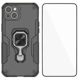 For iPhone 14 Phone Case WANLONFENG PC TPU Back Cover Kickstand with Tempered Glass - TechGearPal