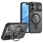 For iPhone 16 Magnetic Case TPU + Acrylic Kickstand Phone Cover with Glass Lens Film - TechGearPal