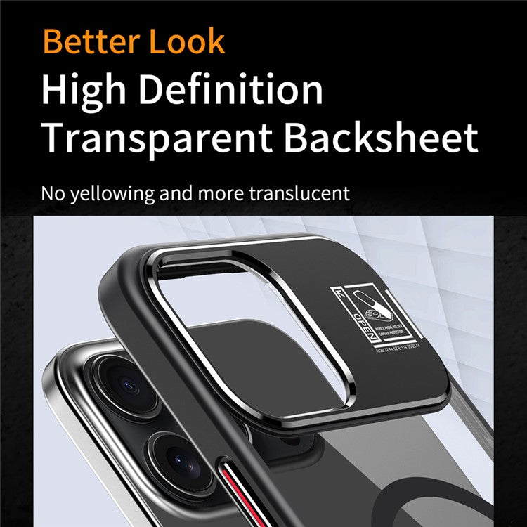 For iPhone 16 Magnetic Case TPU + Acrylic Kickstand Phone Cover with Glass Lens Film - TechGearPal