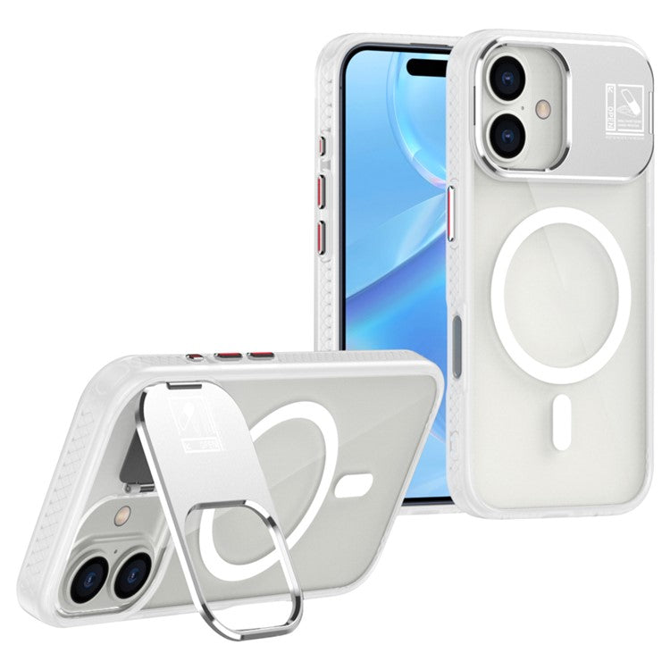 For iPhone 16 Magnetic Case TPU + Acrylic Kickstand Phone Cover with Glass Lens Film - TechGearPal