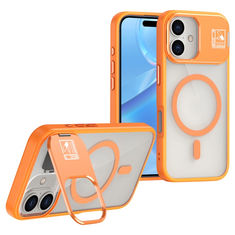 For iPhone 16 Magnetic Case TPU + Acrylic Kickstand Phone Cover with Glass Lens Film - TechGearPal