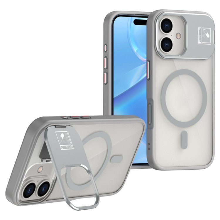 For iPhone 16 Magnetic Case TPU + Acrylic Kickstand Phone Cover with Glass Lens Film - TechGearPal