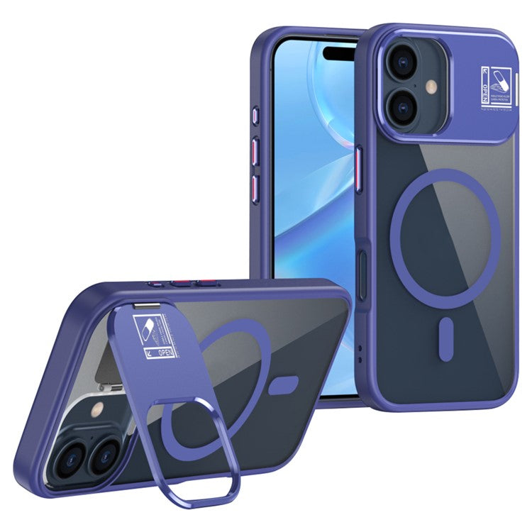 For iPhone 16 Magnetic Case TPU + Acrylic Kickstand Phone Cover with Glass Lens Film - TechGearPal