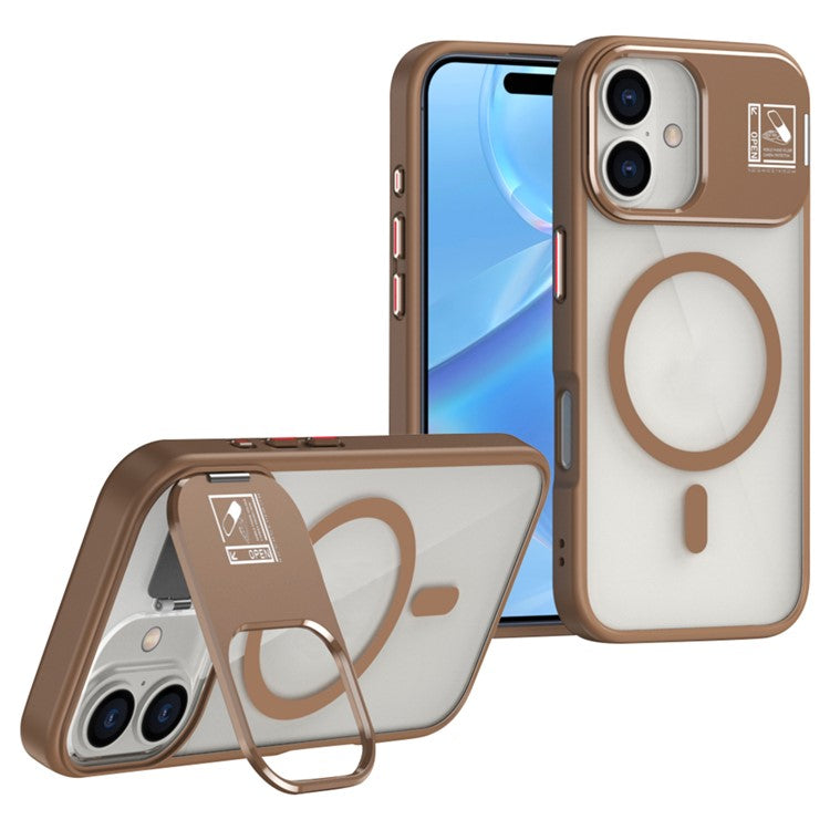 For iPhone 16 Magnetic Case TPU + Acrylic Kickstand Phone Cover with Glass Lens Film - TechGearPal
