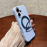 For iPhone 16 Case Rotating Kickstand Liquid Silicone Phone Case Compatible with MagSafe