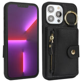 For iPhone 13 Pro Max / 12 Pro Max Case Litchi Textured PU Leather + TPU Kickstand Phone Cover with Card Slot - TechGearPal