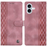 For iPhone 16 Plus Leather Case Imprinted Checkered Pattern Wallet Stand Flip Phone Cover - TechGearPal