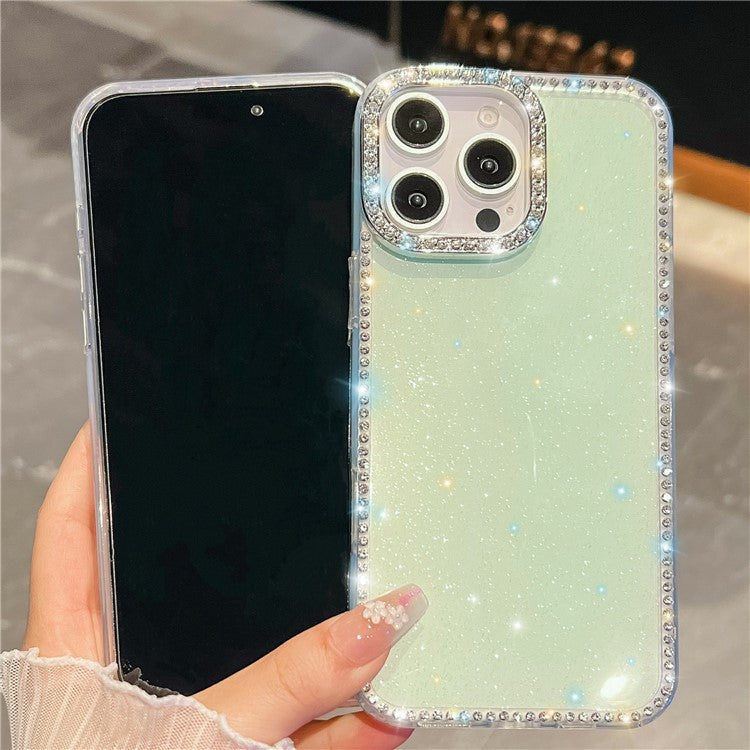 For iPhone 14 Pro Max Case Rhinestone Edge Glitter Back TPU + PC IMD Phone Cover - TechGearPal