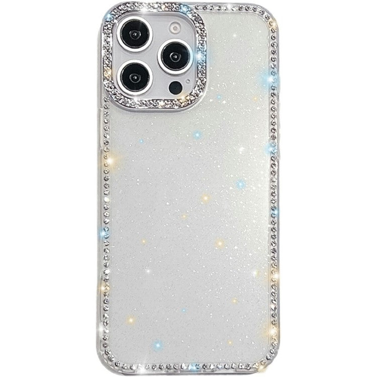 For iPhone 14 Pro Max Case Rhinestone Edge Glitter Back TPU + PC IMD Phone Cover - TechGearPal