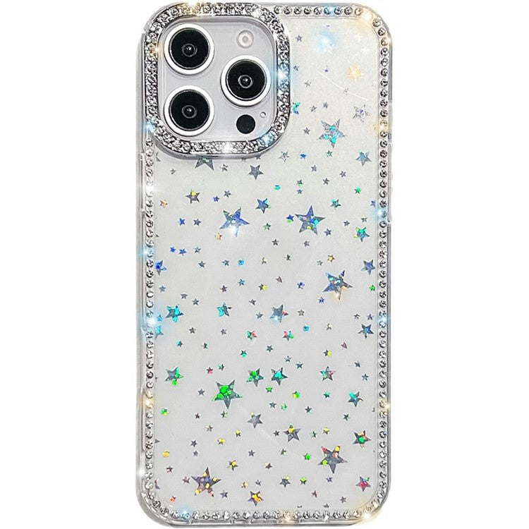 For iPhone 14 Pro Max Case Rhinestone Edge Glitter Back TPU + PC IMD Phone Cover - TechGearPal