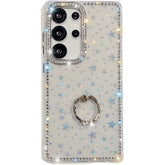 For Samsung Galaxy S25 Ultra Case with Ring Kickstand Rhinestone Edge TPU + PC IMD Phone Cover