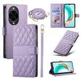 Étui portefeuille en cuir avec coutures en losange pour Huawei Nova 14 Pro 5G, avec dragonne longue/courte