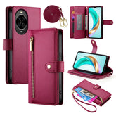 Étui portefeuille en cuir avec fermeture éclair et sangles pour Huawei Nova 14 5G