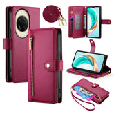 Étui portefeuille en cuir avec fermeture éclair et sangles pour Huawei Nova 14 Ultra 5G