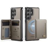 For Samsung Galaxy S25 Ultra Case AUTSPACE A13 Vintage Leather Back Cover with Magnetic Detachable Card Bag - TechGearPal