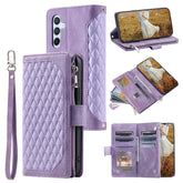 For Samsung Galaxy S25 FE Wallet Case Rhombus Stitching Line PU Leather Phone Cover with Wrist Strap - TechGearPal