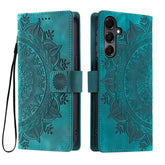 For Samsung Galaxy S25 FE Case Imprinted Totem Skin Feel Wallet Leather Phone Cover with Hand Strap