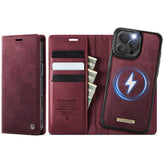 Coque Caseme C49 pour iPhone 16 Pro Max compatible avec MagSafe, blocage RFID, étui portefeuille détachable en cuir