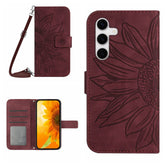 For Samsung Galaxy S25 FE Wallet Case Sunflower Imprinted PU Leather Phone Stand Cover with Shoulder Strap - TechGearPal