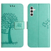 For Samsung Galaxy S25 FE Case PU Leather Owl Tree Imprinted Wallet Phone Cover with Strap - TechGearPal
