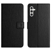 For Samsung Galaxy S25 FE Case PU Leather Wallet Phone Cover Litchi Texture, Black