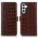 For Samsung Galaxy S25 FE Case RFID Blocking Wallet Crocodile Texture Genuine Cow Leather Phone Cover - TechGearPal