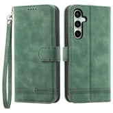 Étui portefeuille en cuir avec dragonne pour Samsung Galaxy S25 FE, motif lignes et imprimé, DIERFENG DF-03