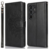 Für Samsung Galaxy S24 Ultra Stand Case Strukturiertes Leder Brieftasche Telefonabdeckung mit Riemen