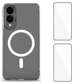 Für Samsung Galaxy S25 Edge, durchsichtige Hülle, WANLONFENG LM1-Serie, kompatibel mit MagSafe mit 2 Bildschirmfolien (großes Linsenloch)