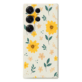 For Samsung Galaxy S25 Ultra Case Yellow Floral and Leaves Pattern Printing Straight Edge TPU Phone Back Cover