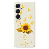 Für Samsung Galaxy S25 Hülle Golden Butterfly Sunflower Muster Druck Straight Edge TPU Telefon Rückseite