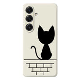 For Samsung Galaxy S25 Case Black Cat on the Wall Pattern Printing Straight Edge TPU Phone Back Cover - TechGearPal