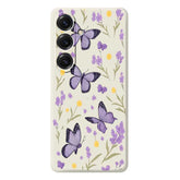 For Samsung Galaxy S25 Case Purple Butterflies Pattern Printing Straight Edge TPU Phone Back Cover - TechGearPal