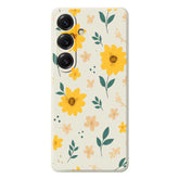 For Samsung Galaxy S25 Case Yellow Floral and Leaves Pattern Printing Straight Edge TPU Phone Back Cover - TechGearPal