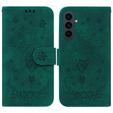 For Samsung Galaxy S25 FE Case Butterfly Flower Imprint PU Leather Wallet Phone Cover with Strap