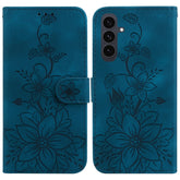 For Samsung Galaxy S25 FE Stand Case Lily Flower Imprint Leather Phone Cover with Wrist Strap