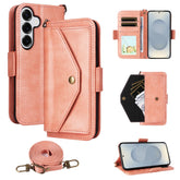 For Samsung Galaxy S25+ Leather Case Magnetic Closure Wallet Stand Phone Cover with Crossbody Strap - TechGearPal