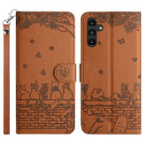 For Samsung Galaxy S25 FE Case with Wrist Strap Leather Phone Cover Wall Cats Pattern