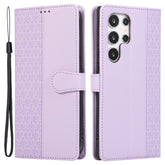 For Samsung Galaxy S25 Ultra Case Splicing Imprinted Rhombus Leather Phone Cover with Wrist Strap