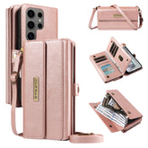 Für Samsung Galaxy S24 Ultra Hülle YIKATU YK-008 Reißverschluss Brieftasche Leder Handyhülle mit Schultergurt