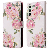 For Samsung Galaxy S25 FE Case RFID Blocking Flower Leather Phone Cover with Wrist Strap - TechGearPal