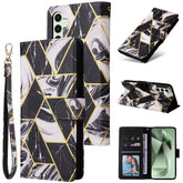 For Samsung Galaxy S25 FE Case Lacquered Marble Pattern Leather Phone Cover with Wrist Strap - TechGearPal
