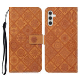 For Samsung Galaxy S25 FE Case Leather Case Ethnic Style Wallet Phone Cover with Strap - TechGearPal