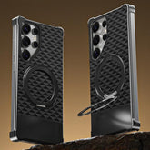 For Samsung Galaxy S25 Ultra Magnetic Case Borderless Textured PU + Metal Kickstand Phone Cover