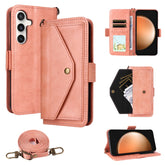 For Samsung Galaxy S25 FE Leather Case Magnetic Closure Wallet Stand Phone Cover with Crossbody Strap