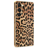 Coque de protection en cuir PU avec revêtement en polycarbonate et TPU pour Samsung Galaxy S23, motif léopard, galvanoplastie