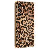 Für Samsung Galaxy S23 FE Hülle Leopardenmuster PU-Leder beschichtet PC + TPU Galvanik Telefonabdeckung