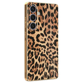 For Samsung Galaxy S24+ Case Leopard Print PU Leather Coated PC + TPU Electroplating Phone Cover