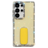 Coque pour Samsung Galaxy S25 Ultra avec béquille miroir droite et bords strass en TPU + PC IMD