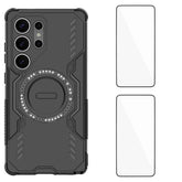 Für Samsung Galaxy S25 Ultra Magnetische Hülle WANLONFENG DJ Series PC TPU Telefonabdeckung mit 2 Stück gehärteter Glasfolie